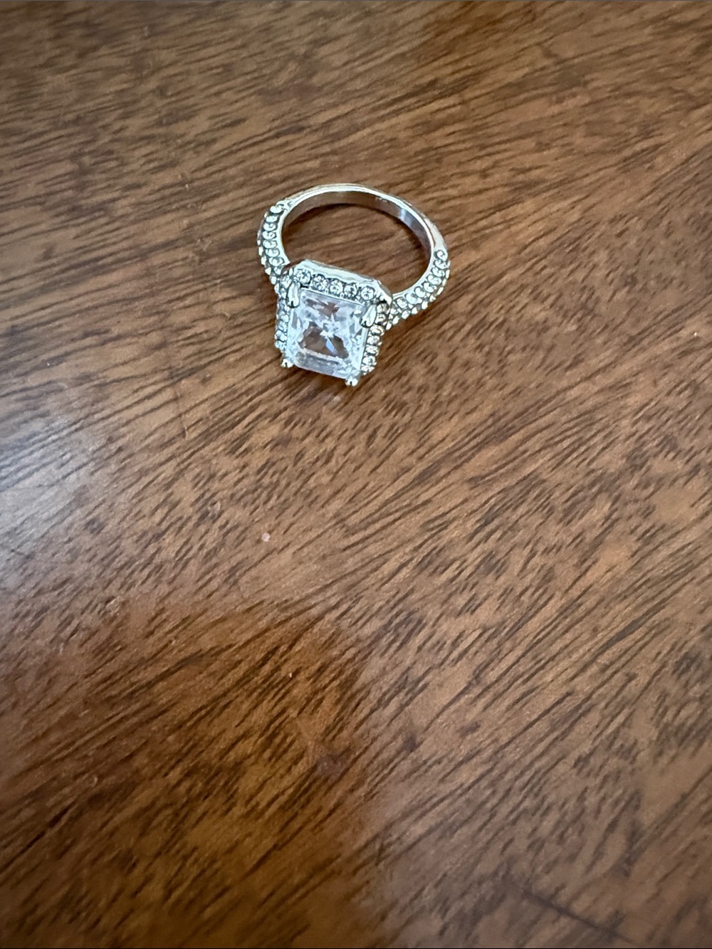 Silver Halo Square-Cut Ring with Clear Stone - Women Jewelry